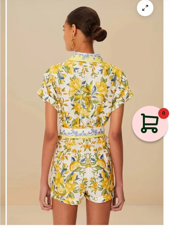 FARM Rio Yellow and Blue Printed Linen Top - Picture 7 of 8